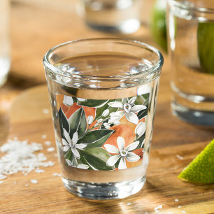 Tropisches Orange & Blume Wasserfarbmuster Schnapsglas