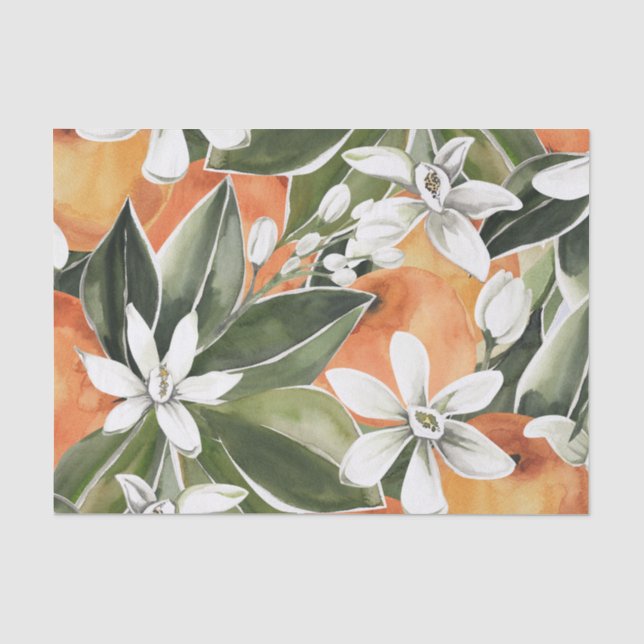 Tropisches Orange & Blume Wasserfarbmuster Seidenpapier (Vorderseite)