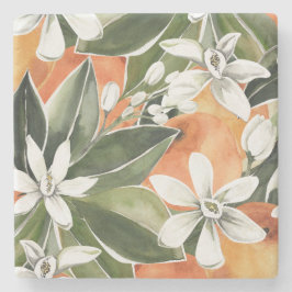 Tropisches Orange & Blume Wasserfarbmuster Steinuntersetzer