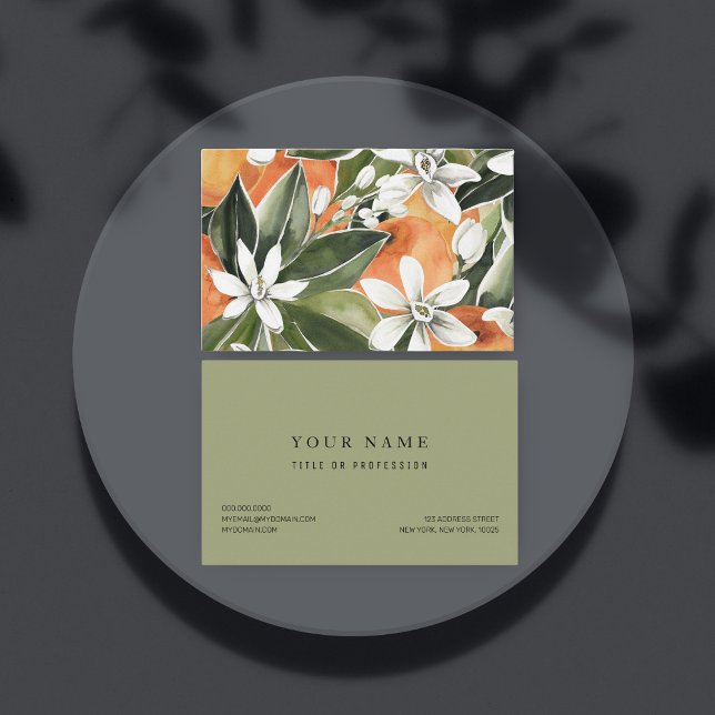 Tropisches Orange & Blume Wasserfarbmuster Visitenkarte (Von Creator hochgeladen)