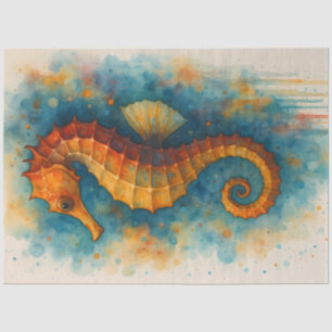 Tropisches Orange-Seepferdchen-Aquarell-Ozean-Naut Seidenpapier