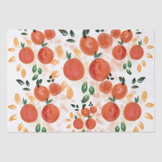 Tropisches Orange- und Blätter-Muster Seidenpapier (Vorderseite)