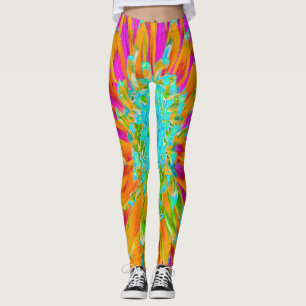 Tropisches Orange und heiß rosa Dekorative Dahlia Leggings