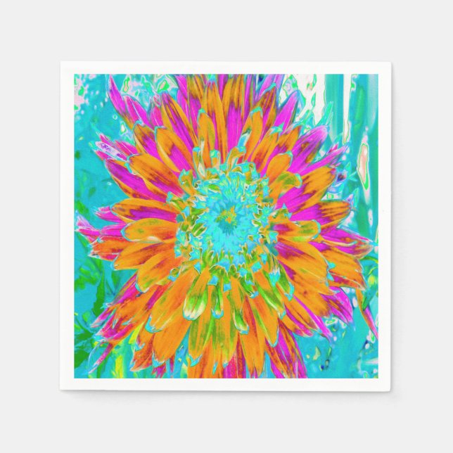 Tropisches Orange und heiß rosa Dekorative Dahlia Serviette (Vorderseite)