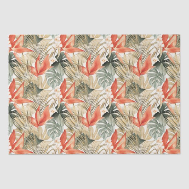Tropisches Orangen-Anthurium-Brautparty Seidenpapier (Vorderseite)