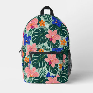 Tropisches Orchideen- & Monstera-Blumenmuster Bedruckter Rucksack