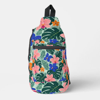 Tropisches Orchideen- & Monstera-Blumenmuster Crossbody Bag