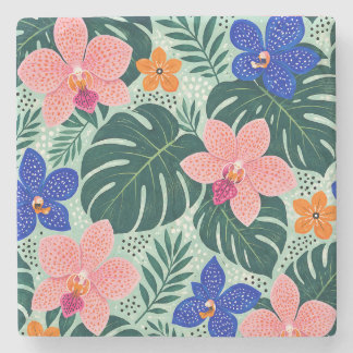 Tropisches Orchideen- & Monstera-Blumenmuster Steinuntersetzer