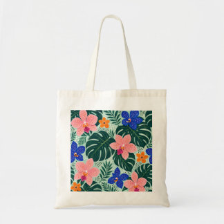 Tropisches Orchideen- & Monstera-Blumenmuster Tragetasche