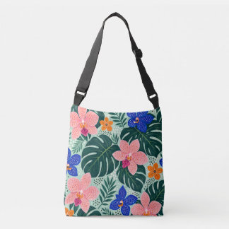 Tropisches Orchideen- & Monstera-Blumenmuster Tragetaschen Mit Langen Trägern