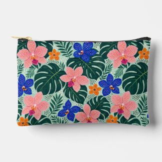 Tropisches Orchideen- & Monstera-Blumenmuster Zubehörtasche