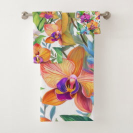 tropisches Orchideenmuster Badhandtuch Set