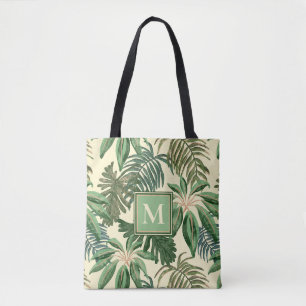 Tropisches Palm-Blätter Wasserfarbenmonogramm Tasche