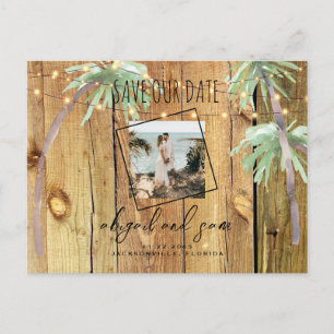 Tropisches Palm & Holz Foto Rettete unser Datum Postkarte