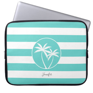Tropisches Palm-Logo auf Streifen mit beliebigem N Laptopschutzhülle