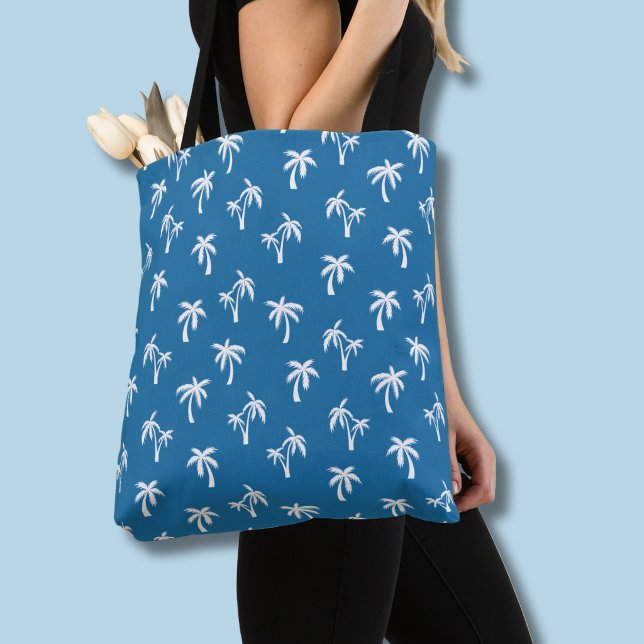 Tropisches Palmbaum-Muster blau Tasche (Preppy palm tree blue tropical tote bag)
