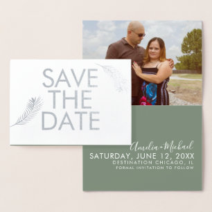 Tropisches Palmblatt Save-the-Date-Foto Folienkarte