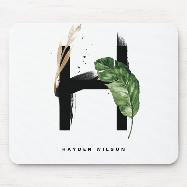 Tropisches Palmblätterblatt H Monogramm Personalis Mousepad (Vorne)