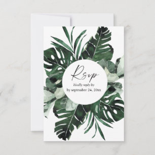 Tropisches Palmblätterblatt mit RSVP-Karte RSVP Karte