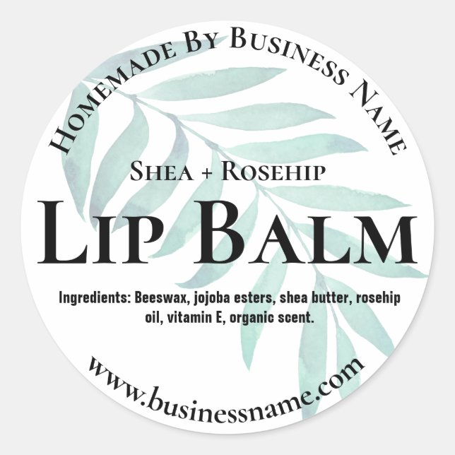 Tropisches Palmblätterblatt Weißer Lip Balm Tube L Runder Aufkleber (Vorderseite)