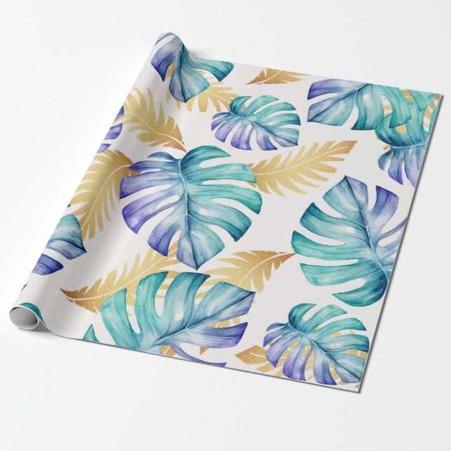 Tropisches Palmblattmuster Geschenkpapier (Ungerollt)