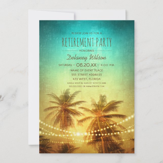 Tropisches Palme-Strand CorporateRetirement Party Einladung (Vorderseite)