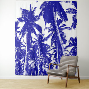 Tropisches Palmenbaum-Design Hintergrund Blau & We Wandteppich
