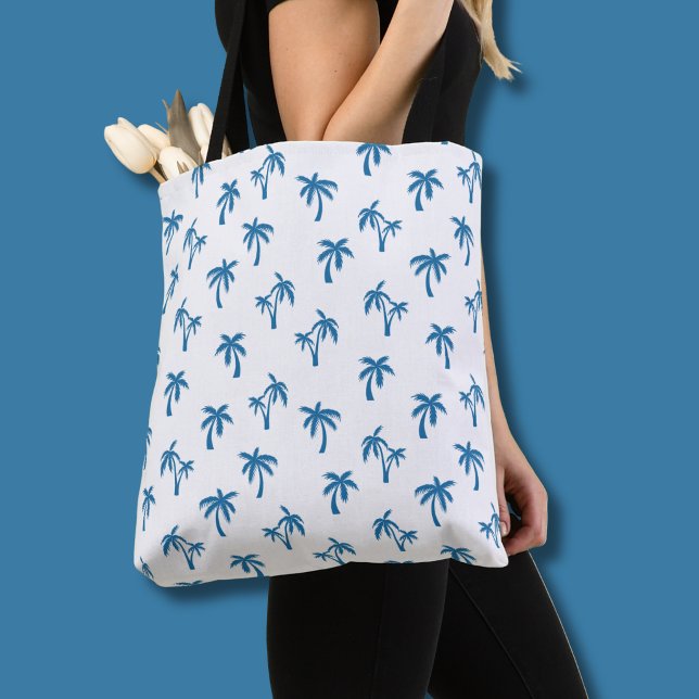 Tropisches Palmenbaum-Muster blau Tasche (White/Blue palm tree tote bag)