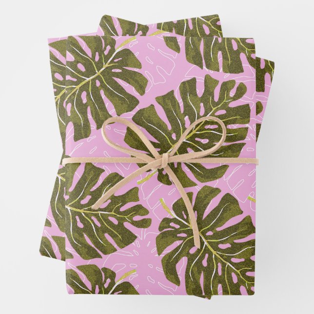 Tropisches Palmrosa Grün Geschenkpapier Set (Beispiel)