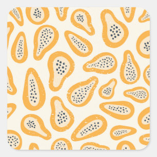 Tropisches Papaya: Grunge, handgezeichnet. Quadratischer Aufkleber