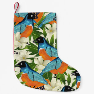 Tropisches Papaya- und Vogelmuster. Kleiner Weihnachtsstrumpf