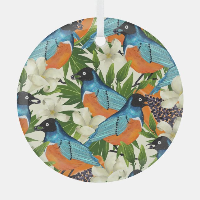 Tropisches Papaya- und Vogelmuster. Ornament Aus Glas (Vorderseite)