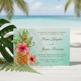 Tropisches Paradies Ananas Blumenstrauß Hochzeit Einladung
