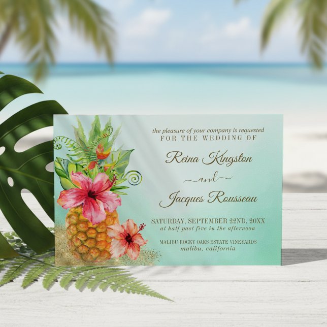 Tropisches Paradies Ananas Blumenstrauß Hochzeit Einladung (Von Creator hochgeladen)