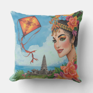 Tropisches Paradies, Bali-Tänzer, Drachen, Tempel, Kissen