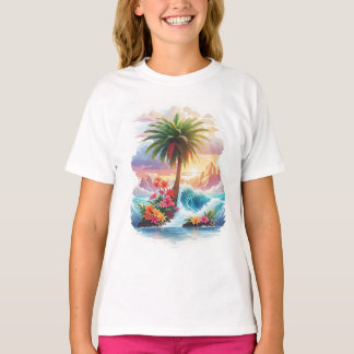 Tropisches Paradies bei Sonnenuntergang zum Shirt 