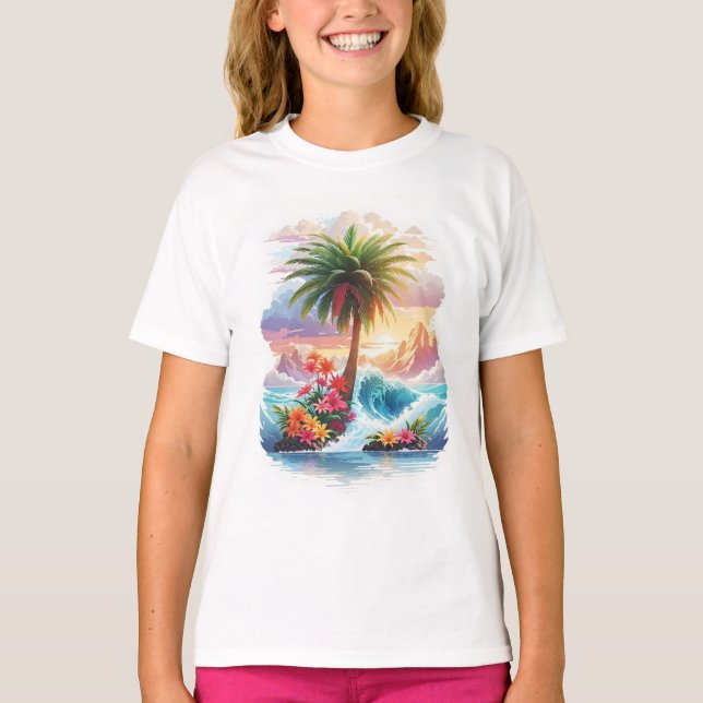 Tropisches Paradies bei Sonnenuntergang zum Shirt  (Vorderseite)