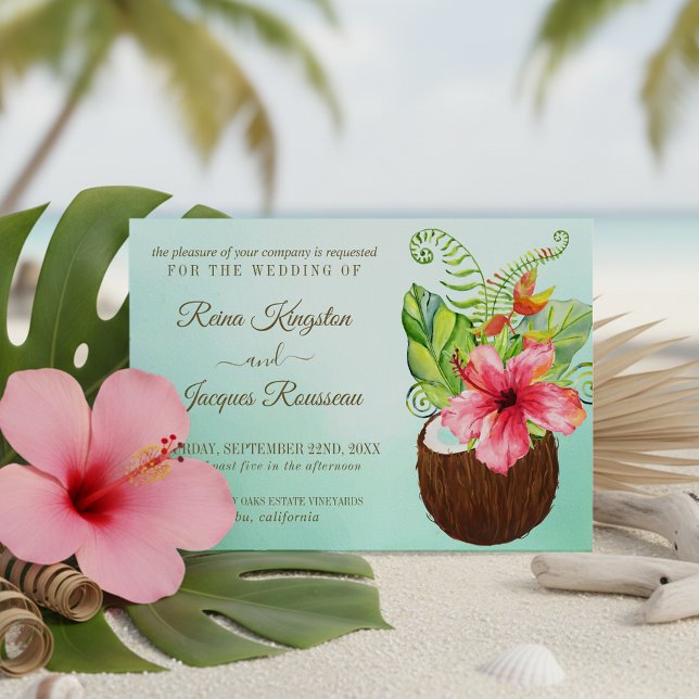 Tropisches Paradies Coconut Bouquet Hochzeit Einladung (Von Creator hochgeladen)