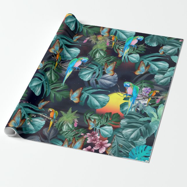 Tropisches Paradies für Flora und Fauna bei Sonnen Geschenkpapier (Ungerollt)