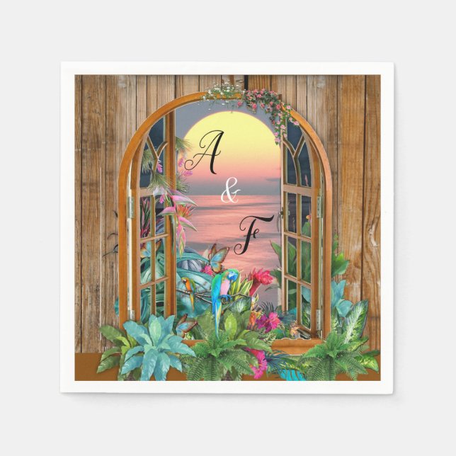 Tropisches Paradies für Flora und Fauna bei Sunset Serviette (Vorderseite)