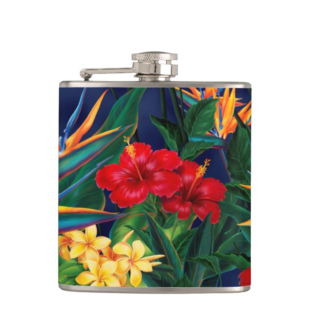 Tropisches Paradies Hawaiian Floral Flask Flachmann (Vorderseite)