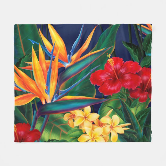 Tropisches Paradies Hawaiian Floral Fleecedecke (Vorderseite (Horizontal))