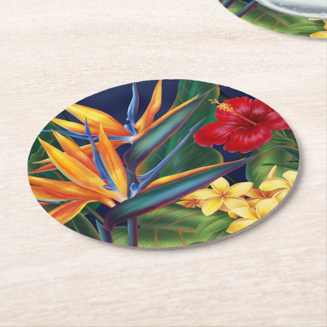 Tropisches Paradies Hawaiian Floral Runder Pappuntersetzer (Angewinkelt)