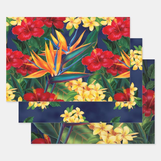 Tropisches Paradies Hawaiian Floral Trio Geschenkpapier Set (Set)