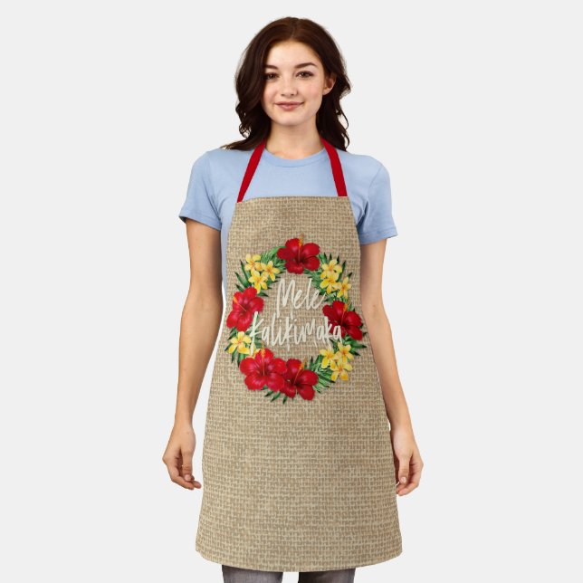 Tropisches Paradies Hawaiian Holiday Wreath Burlap Schürze (Getragen)