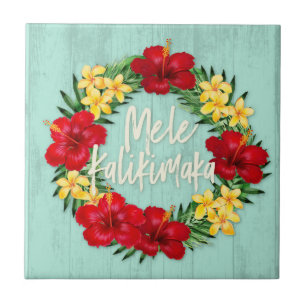 Tropisches Paradies Hawaiian Holiday Wreath Wood Fliese