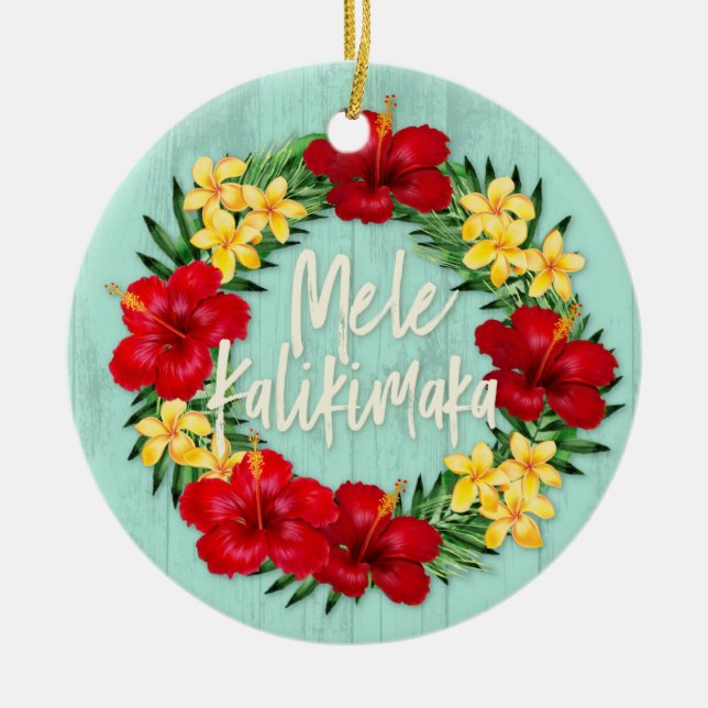 Tropisches Paradies Hawaiian Holiday Wreath Wood Keramik Ornament (Vorne)