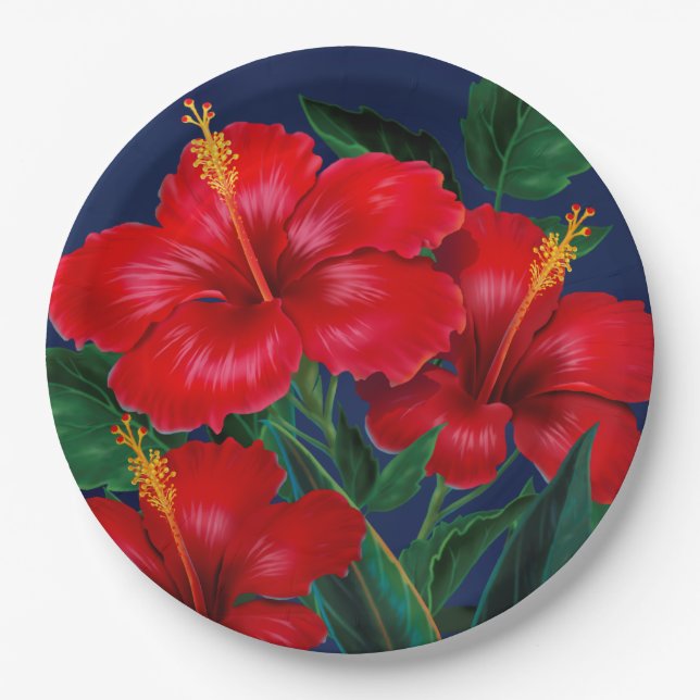 Tropisches Paradies Hibiskus Hawaiian Pappteller (Vorderseite)