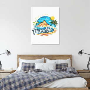 Tropisches Paradies-Insel-Logo-Kunst Leinwanddruck