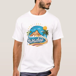 Tropisches Paradies-Insel-Logo-Kunst T-Shirt